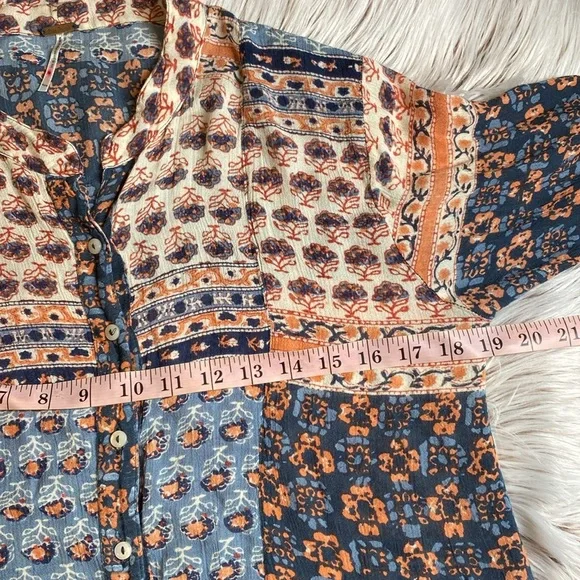 Free People Caravan Floral Button Patchwork Boho Rayon Top XS - Picture 7 of 12